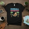Overall Wednesday t-shirt design with a sloth relaxing in a hammock holding coffee, surrounded by trees