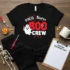 Black t-shirt with "PACU Nurse BOO CREW" text, featuring a ghost holding a syringe and a stethoscope forming a heart