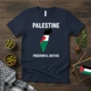 Palestine Freedom & Justice detailed graphic design printed on comfortable cotton t-shirt