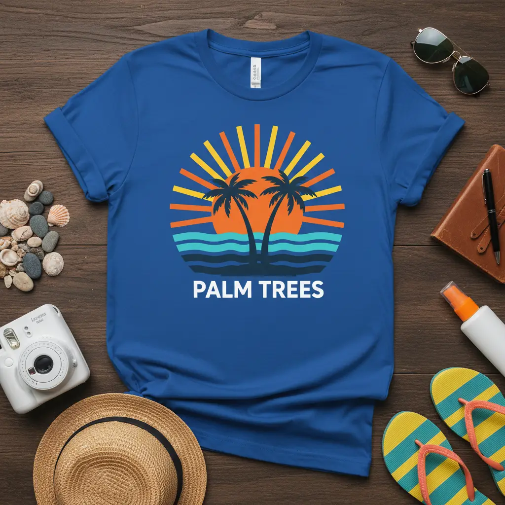 Palm Trees Sunset Graphic T-Shirt Beach Vacation Gift