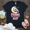 Panda Most Likely to Take a Nap text with a cute panda sleeping on the moon graphic on a navy