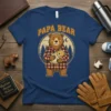 Papa Bear t-shirt with a cartoon bear holding a baby bear, wearing a plaid shirt