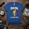 PAPA EL MERO MERO t-shirt design with a lion head featuring Mexican flag colors green, white, and red