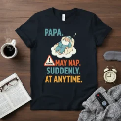 PAPA MAY NAP SUDDENLY AT ANYTIME eye-catching graphic design printed on comfortable cotton t-shirt