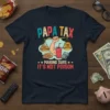 Papa Tax Making Sure It's Not Poison T-Shirt design with arm holding scales of cookies and Papa Coin