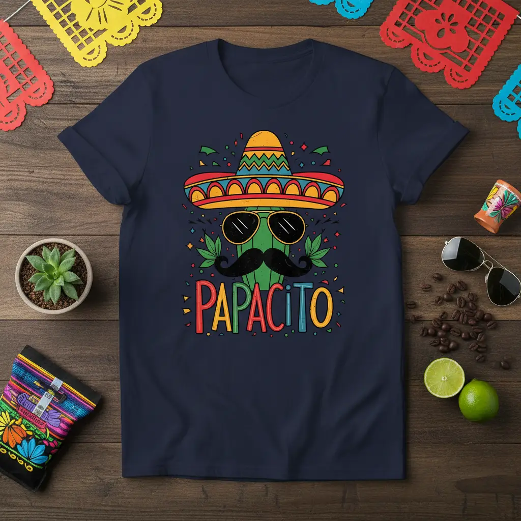 Papacito Sombrero Cactus T-Shirt Funny Mexican Dad Gift