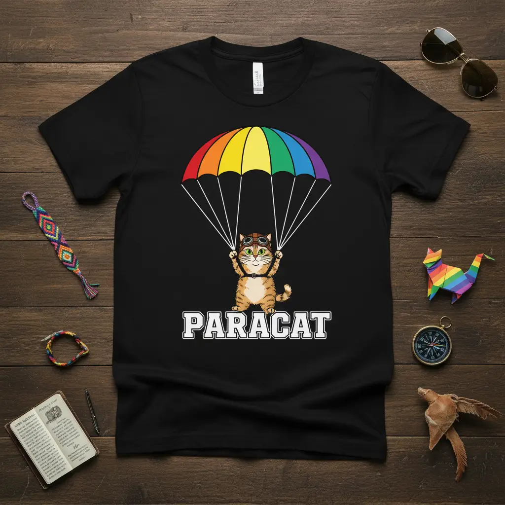 Paracat Skydiving Rainbow Parachute T-Shirt Adventure Gift