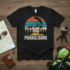Paragliding vintage sunset graphic t-shirt design with mountains and trees