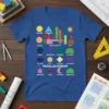 Parallelogram T-Shirt design with colorful geometric shapes like square, triangle, circle, and kite, labeled with their names