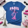 Paris Skeleton Skateboard Eiffel Tower T-Shirt design with graffiti skeleton and pink accents