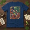 バオキート Japanese art t-shirt design with a green parrot on a flowering branch