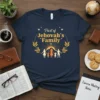 Part of Jehovah's Family t-shirt with a graphic of a family holding hands under a sun with a cross, surrounded