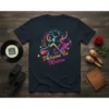 Passion In Motion text with dynamic illustration of salsa dancers on a navy t-shirt