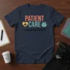 Patient Care Assistant t-shirt with colorful text "PATIENT CARE assistant" and medical icons like a heart with a cross and