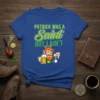 Patrick Was A Saint But I Ain't t-shirt with leprechaun holding beer, green and white text