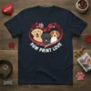 Paw Print Love t-shirt design featuring three dogs inside a heart shape with paw prints and the text "Paw Print