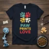 Retro Paw Prints Love text design with colorful paw graphics, perfect for dog lovers and pet owners
