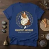 Pawsitivity and Peace Inner Feline Harmony T-Shirt featuring a cat in a circular geometric design with a yin-yang symbol