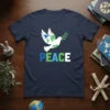 PEACE Dove Globe unique graphic design printed on comfortable cotton t-shirt