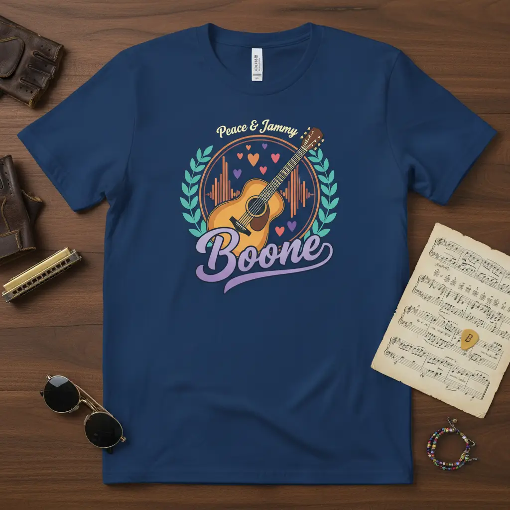 Peace & Jammy Boone Acoustic Guitar T-Shirt Music Lover Gift