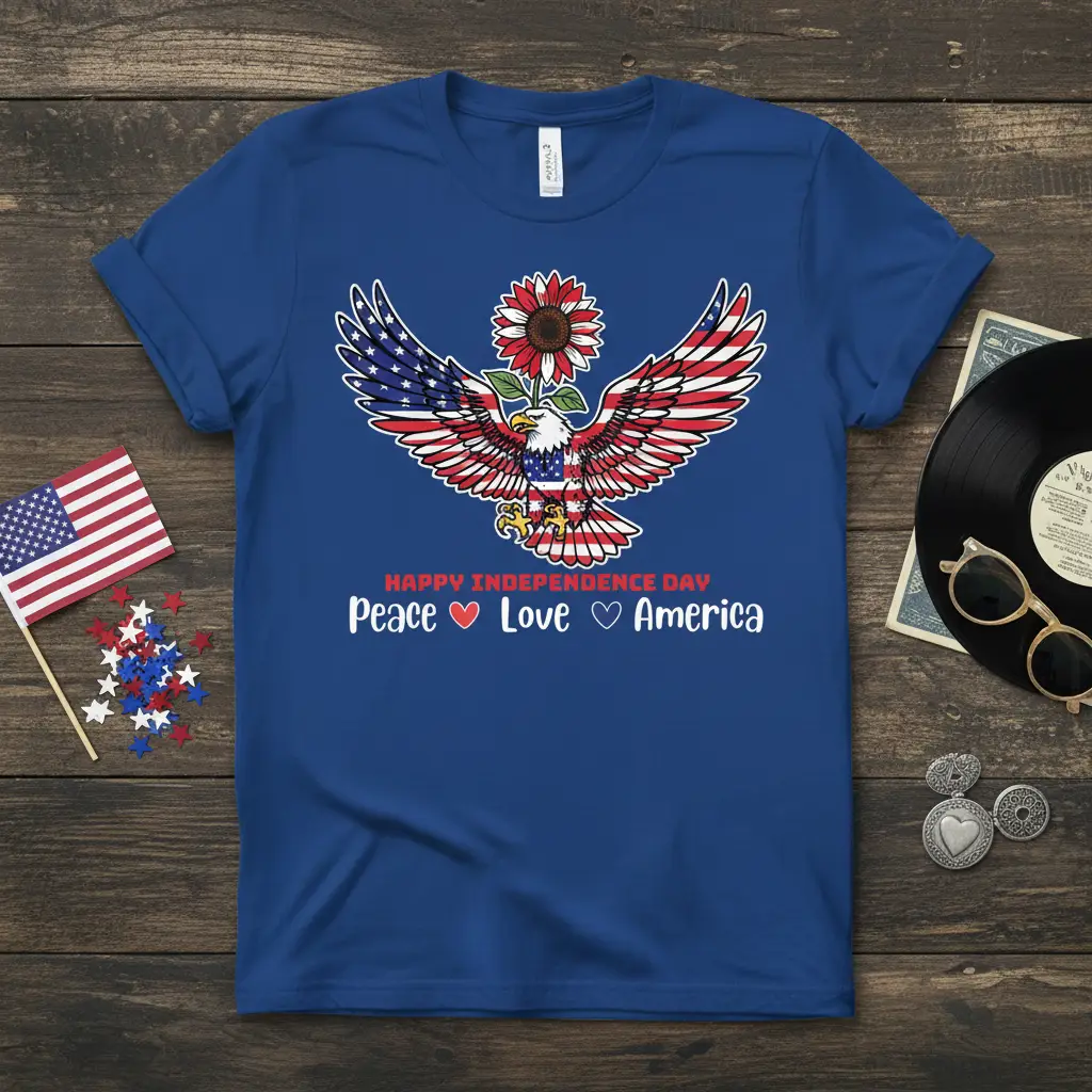 Peace Love America T-Shirt Patriotic Independence Day Gift