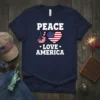 Peace Love America t-shirt design with US flag heart and peace sign graphic