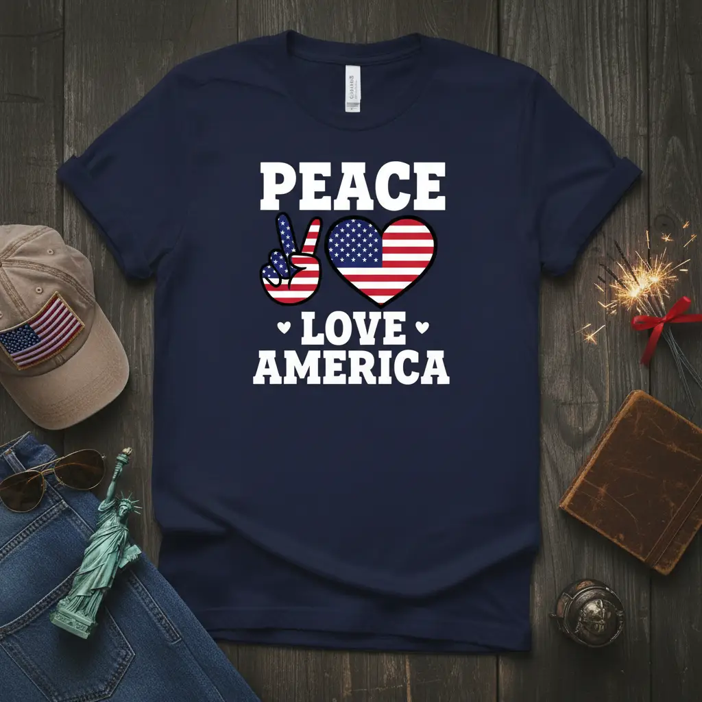 Peace Love America T-Shirt Patriotic Usa Flag Gift