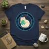 Peace Love Earth Cats World text design with a cream-colored cat hugging the Earth, encircled by a blue border