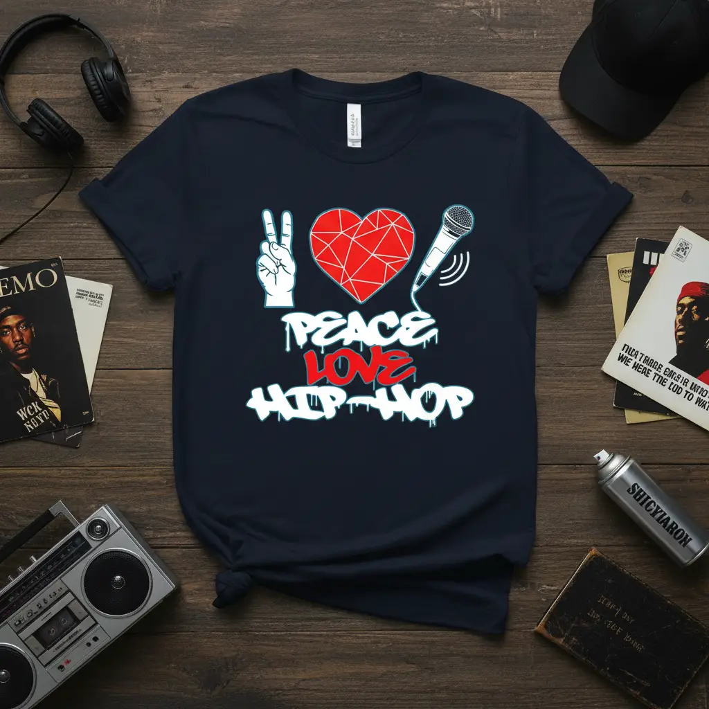 Peace Love Hip Hop T-Shirt Retro Rap Music Gift