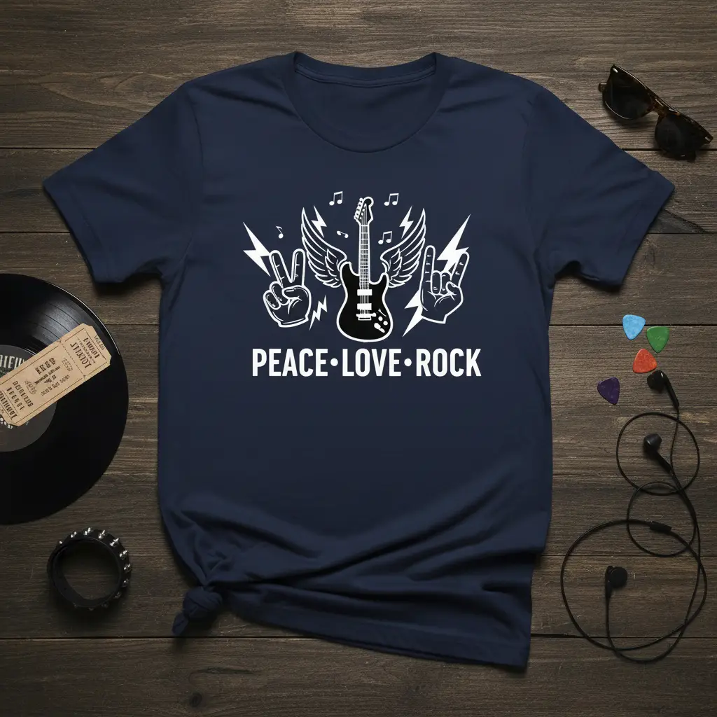 Peace Love Rock Guitar T-Shirt Music Lover Gift