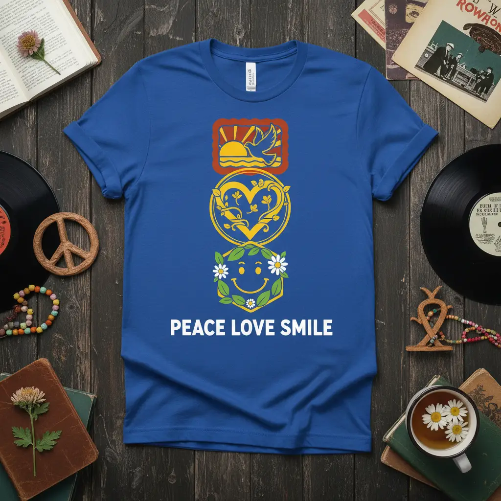 Peace Love Smile Retro Graphic T-Shirt Positive Vibes Gift