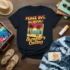 Peace Out School Summer's Calling t-shirt with beach sunset graphic and palm trees