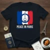 Peace in Paris T-Shirt with Eiffel Tower inside a peace symbol and French flag design