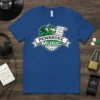 Pembroke Music Dragon T-Shirt with green dragon and musical notes on a blue shirt