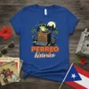 Perreo PR Historico t-shirt design with a DJ frog, turntables, palm trees, and Puerto Rican flag elements