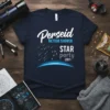 Perseid Meteor Shower Star Party 2021 text design with shooting stars and constellation graphic on a navy t-shirt