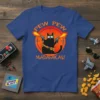 Pew Pew Madafakas funny black cat holding guns t-shirt design with orange target background