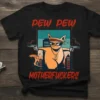 Pew Pew Motherfuckers t-shirt with a gangster cat holding two guns, wearing sunglasses and a bandana