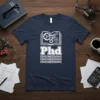 Phd Engineering Engineering Engineering text on a navy t-shirt with an open book graphic featuring gears