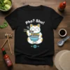 Pho? Sho! text with a cute cat eating pho noodles from a bowl, on a black t-shirt