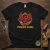 Phoenix Rising graphic t-shirt with a detailed red and orange phoenix illustration surrounded by flames