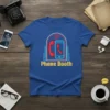 Phone Booth t-shirt design featuring a retro phone booth graphic with a vintage handset and modern smartphone inside