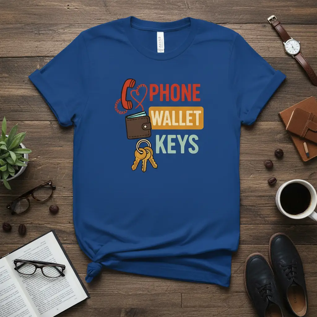 Phone Wallet Keys T-Shirt Daily Essentials Reminder