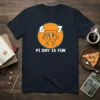 Pi Day Is Fun t-shirt with a retro pi symbol character and pixelated text