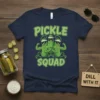 Pickle Squad t-shirt design featuring three muscular cartoon pickles wearing sunglasses and the text "Pickle Squad"