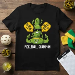 Pickleball Champion Funny Dill Pickle Quote detailed graphic design printed on comfortable cotton t-shirt