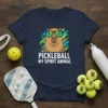 Pickleball My Spirit Animal t-shirt design featuring a capybara wearing sunglasses with pickleball players reflected in the lenses