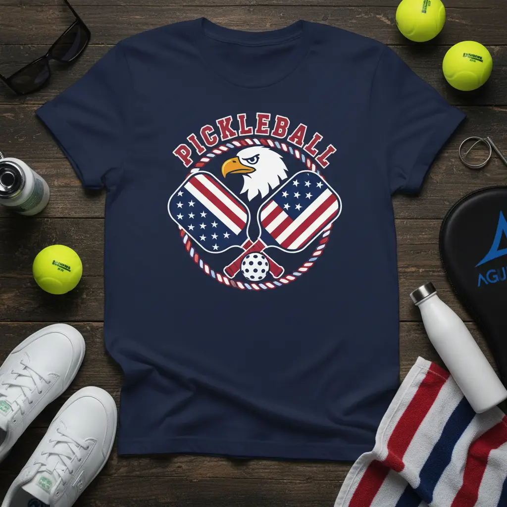Pickleball Player Eagle American Flags T-Shirt Patriotic Gift