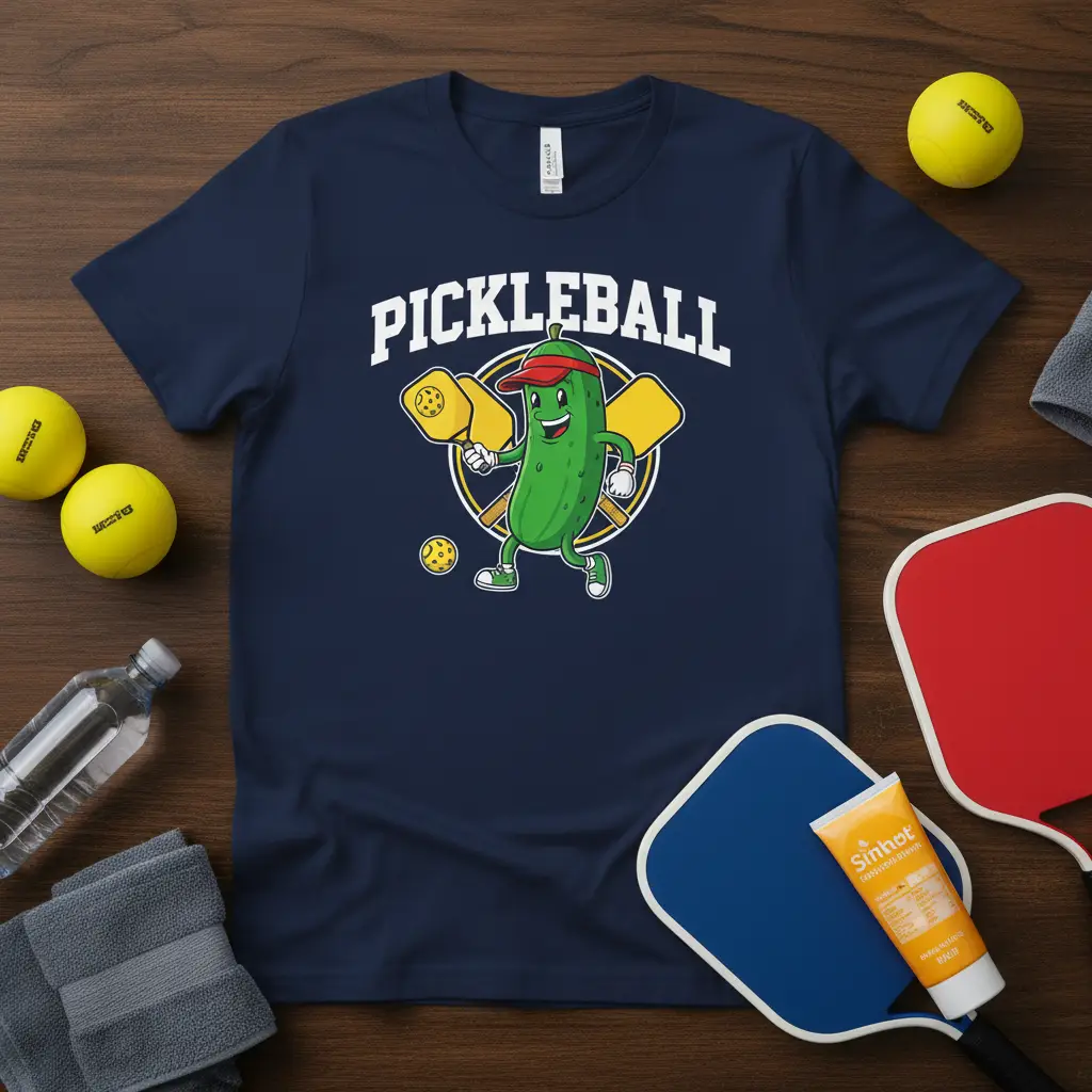 Pickleball Player Pickle bold typography printed on quality cotton blend creating a standout t-shirt