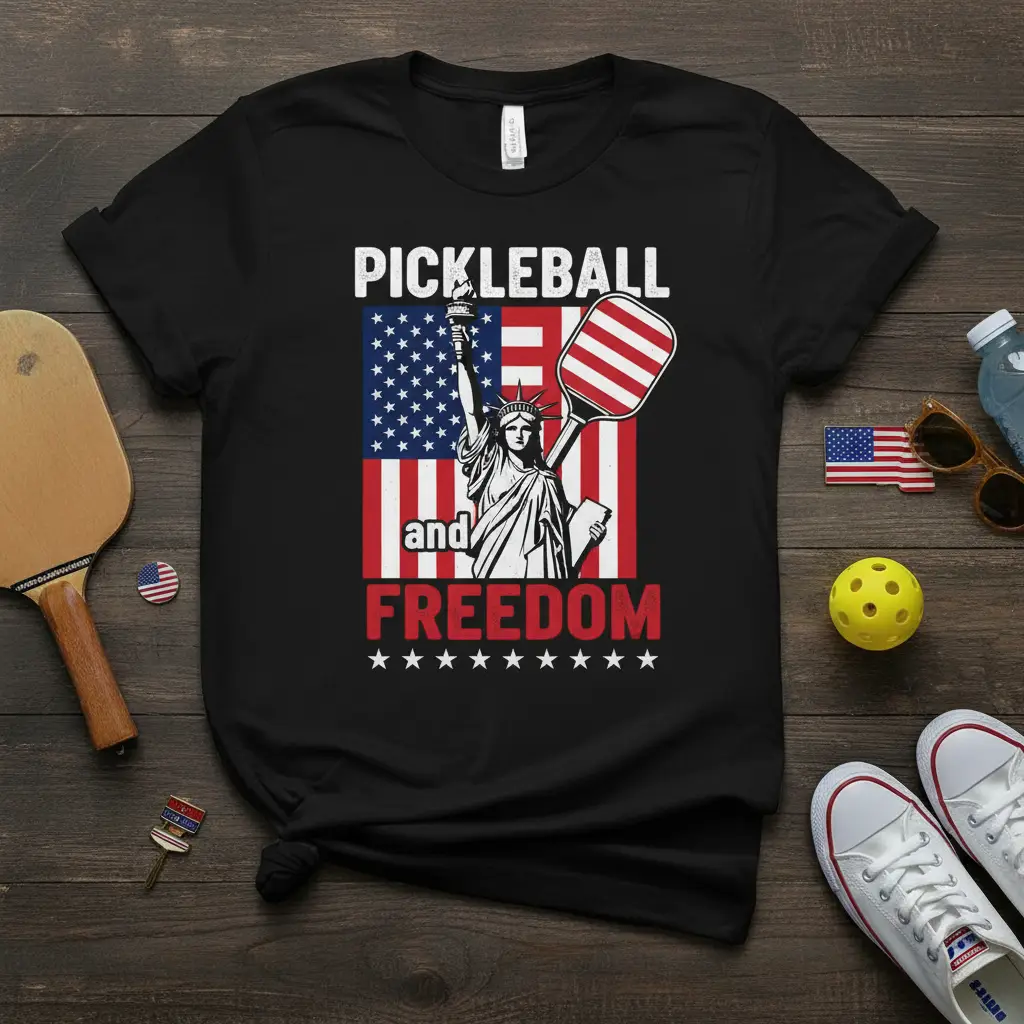 Pickleball and Freedom Usa Flag T-Shirt Patriotic Gift